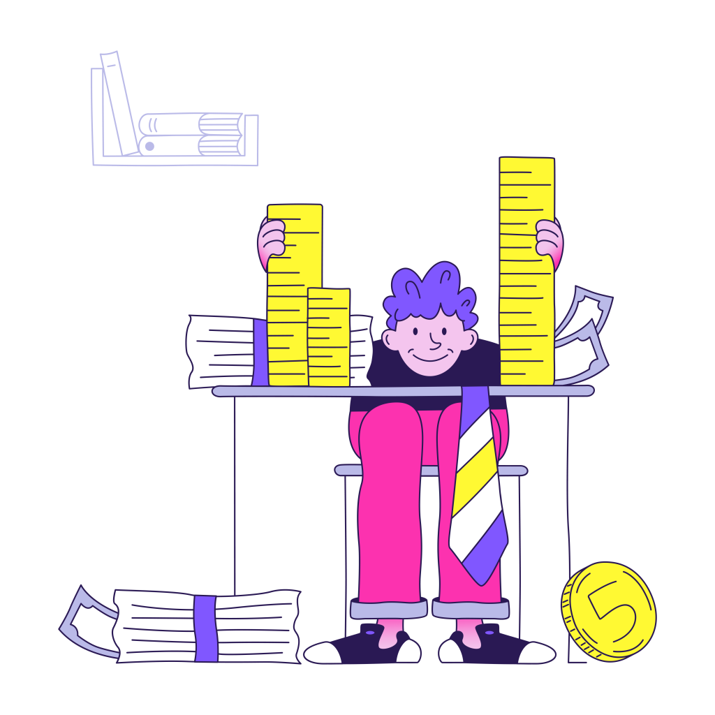 businessman counts his profits in the office